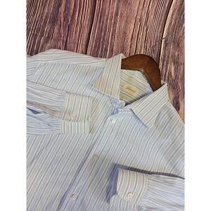 Brioni Long Sleeve Button Up Blue White Striped Mens 44/17.5 Cotton Italy